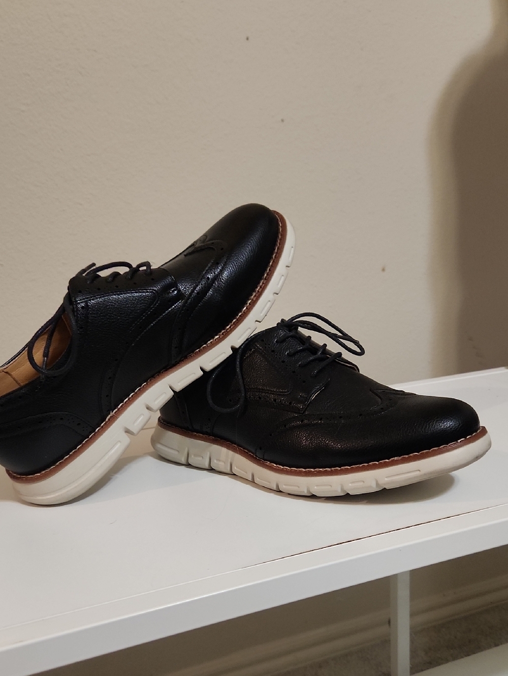 Nautica Black Leather Wingtip Derbys with White Sole